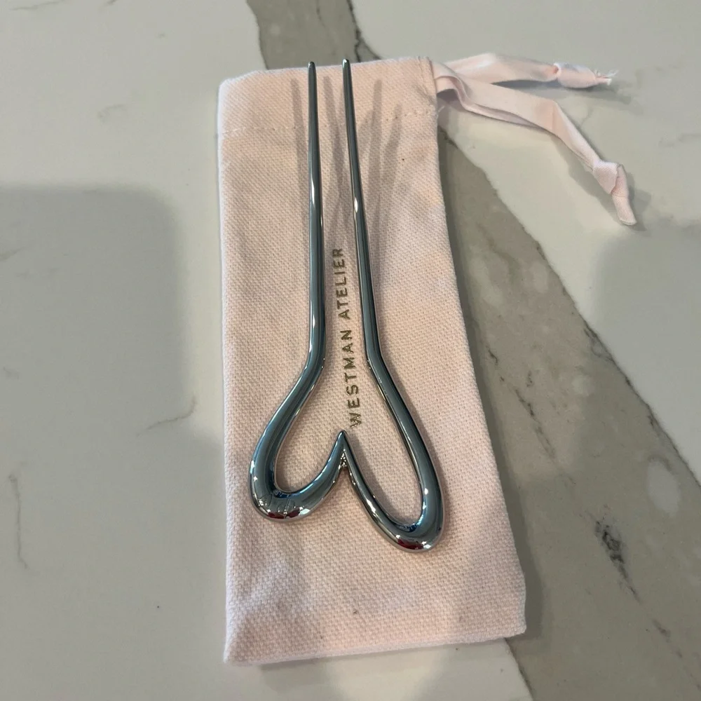 Westman Atelier Silver Heart-Shaped Metal Hair Pin with Pink Pouch